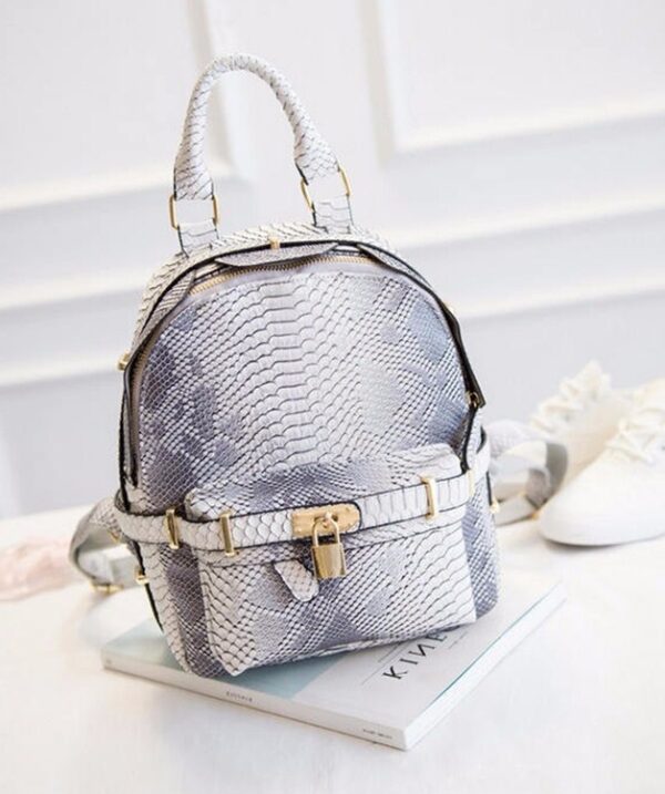 lock detail gray white women backpack rucksack