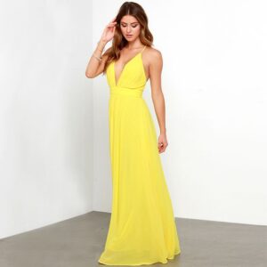 Radiant Yellow Plunge Chiffon Maxi Dress