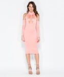 Chic Open Back Shoulder Halter Midi Dress