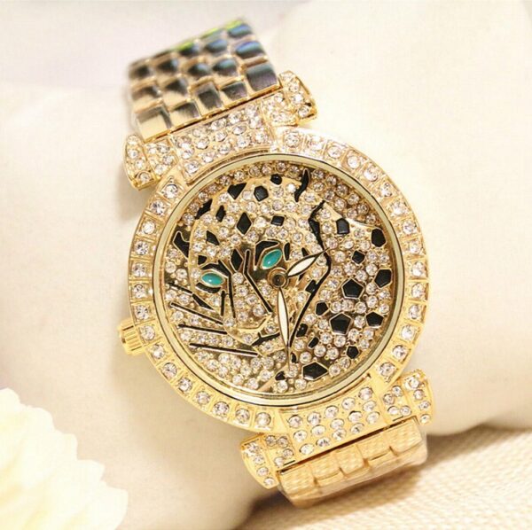 metal corded rhinestone leopard sleeve watch