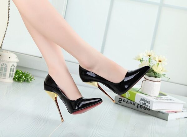 metal women high heel black patent stiletto