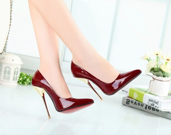 metal women high heel brown patent stiletto