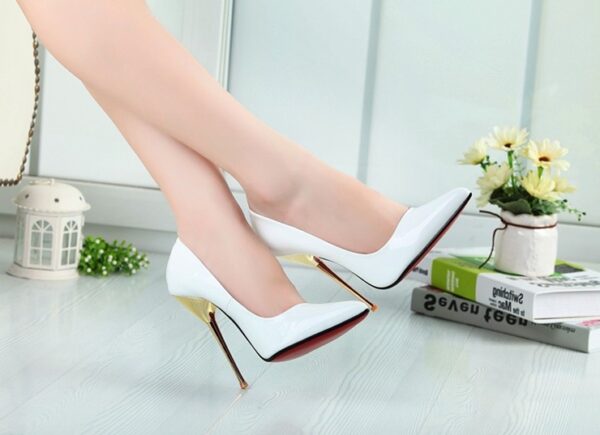 metal women high heel white patent stiletto