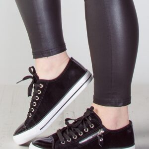 Black Zipper Detail Suede Sneakers