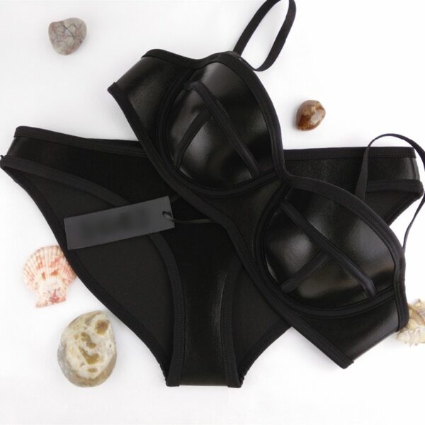 metallic shiny underwired black bikini
