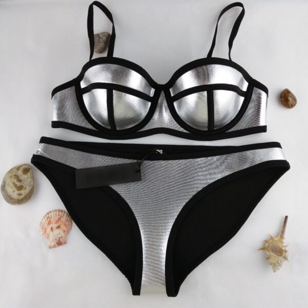 metallic shiny underwired silver color bikini