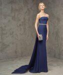 Gemstone Belt Strapless Satin Mermaid Evening Dress