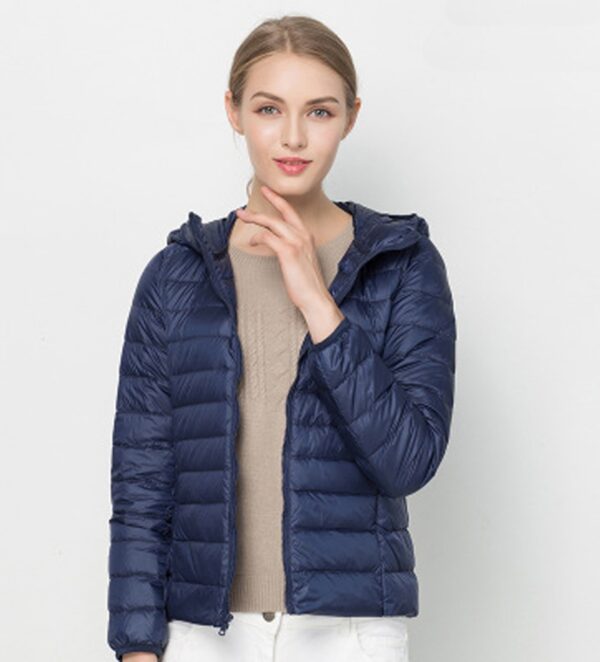navy hooded short puffer jacket
