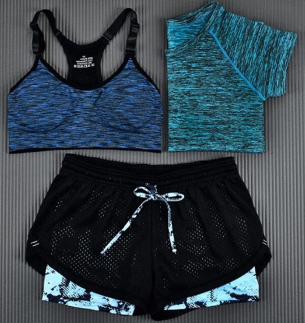 navy triple set women fitness outfit