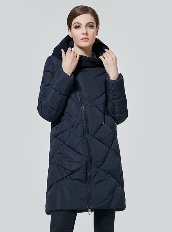 Cozy Knit Collar Hooded Long Parka Coat 3 navy woven detail hooded parka