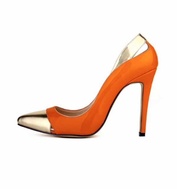 Glamorous Metallic Bronze Toe Vegan Patent Stiletto 14 orange stiletto