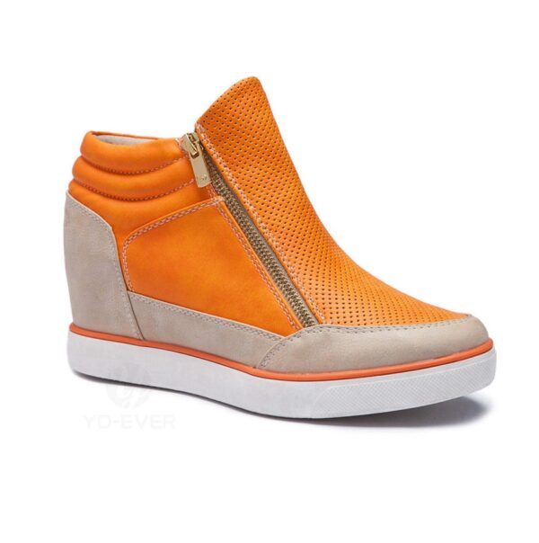 Hidden Heel Zipper Leather Sneakers 4 orange women hidden increasing height heel leather sneaker