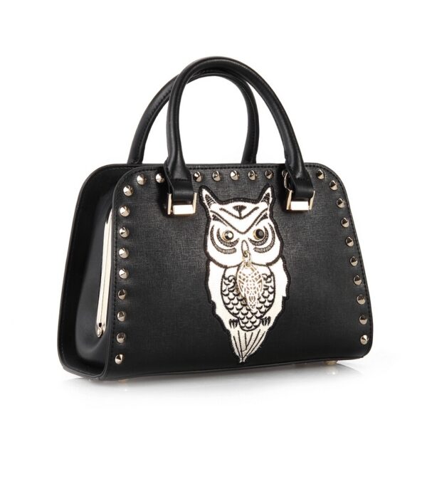 owl detail studded rivet black sleeve bag