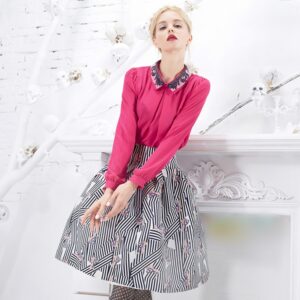 Elegant Patterned Chiffon Collar Blouse