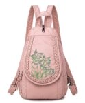 Romantic Floral Embroidered Vegan Leather Backpack