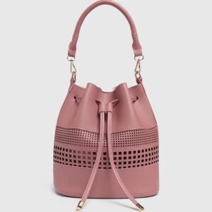 Boho Romantic Laser Cut Ruched Vegan Leather Bucket Bag