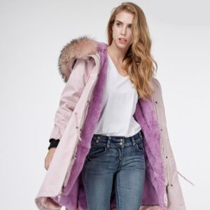 pink long fur hooded parka