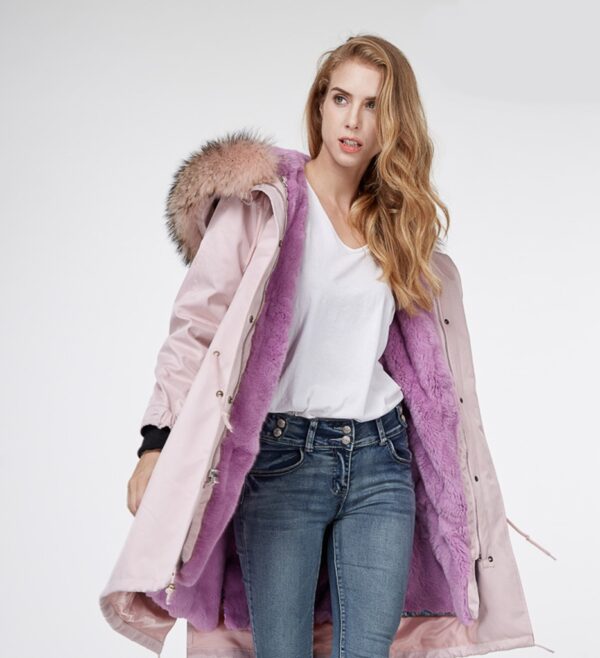 Luxurious Real Fur Lined Hooded Long Winter Parka Coat 2 pink long fur hooded parka