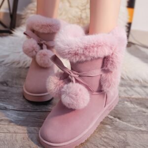 Fluffy Pom Pom Fur Trimmed Winter Snow Boots