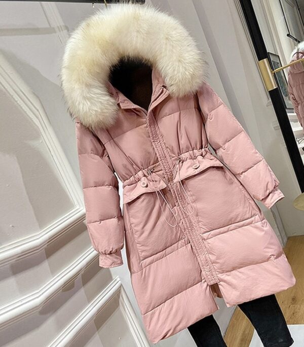 pink real fur collar hooded jacket