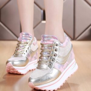 Sparkling Lace Up Height Boosting Platform Sneakers