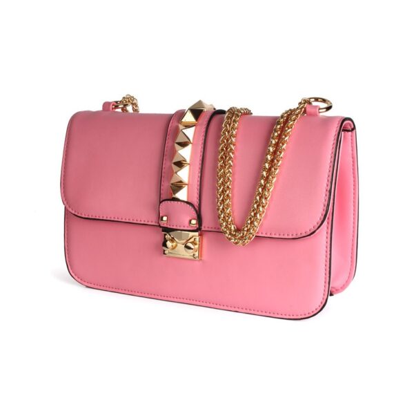 Studded Chain Detail Vegan Leather Clutch Bag 6 pink stud riveted detail chained bag