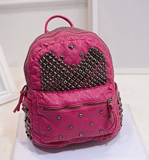 Trendy Studded Vegan Leather Backpack 3 pink studded rivet leather backpack rucksack