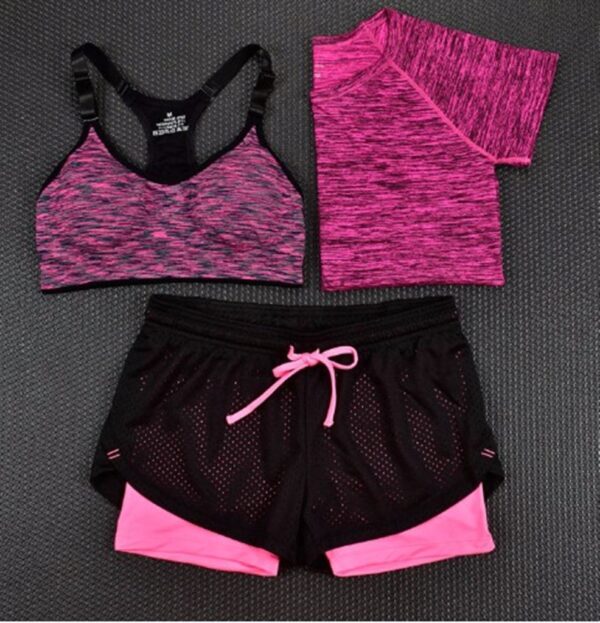 pink triple set women fitness outfit