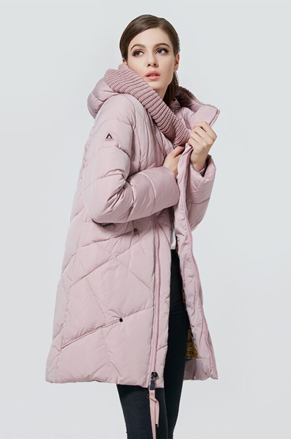 Cozy Knit Collar Hooded Long Parka Coat 4 pink woven detail hooded parka