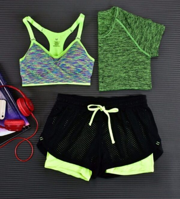 pistachio green triple set women fitness outfit