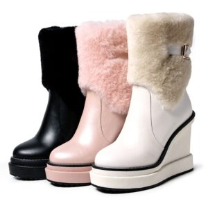 Platform Heel Plush-Lined Short Snow Boots