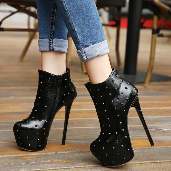 platform studded rivet leather bootie