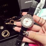 Dazzling Large Crystal Stone Women's Leather Watch