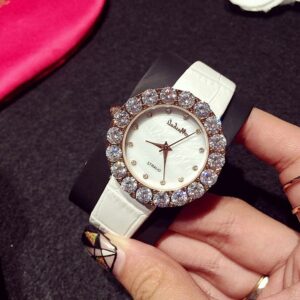 Dazzling Large Crystal Stone Women's Leather Watch