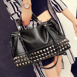 Rock-chic Studded Oversized Vegan Leather Shoulder Bag