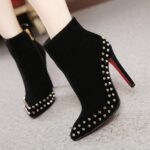 Vegan Suede Platform Heel Studded Ankle Boots