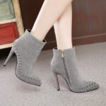 Vegan Suede Platform Heel Studded Ankle Boots