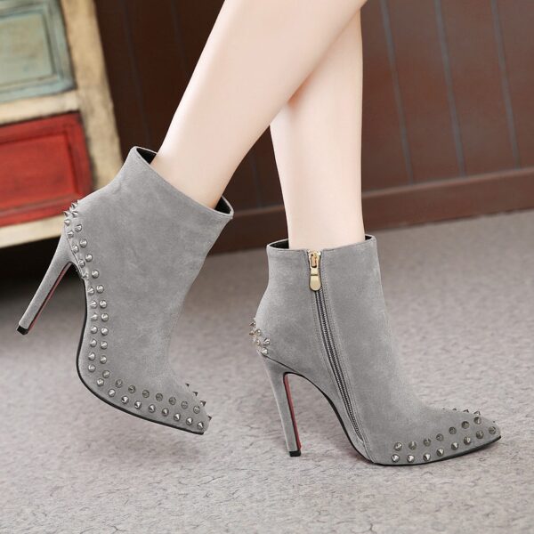 pointed toe studded rivet suede bootie gray