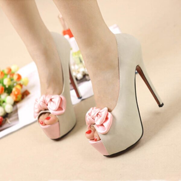 powder nude bow platform high women high heel shoes