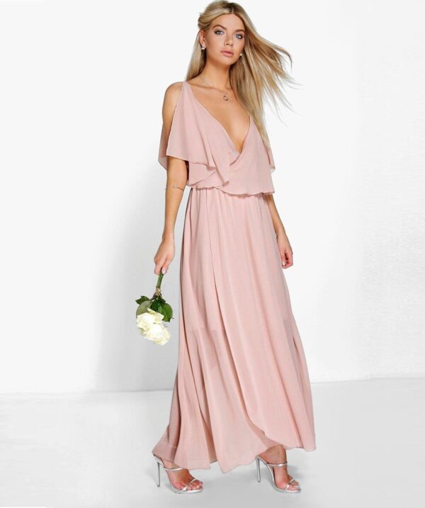 Romantic Deep V Neck Chiffon Maxi Dress 1 powder nude low cut chiffon maxi dress