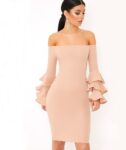 Glamorous Off-Shoulder Ruffle Long Sleeve Midi Dress