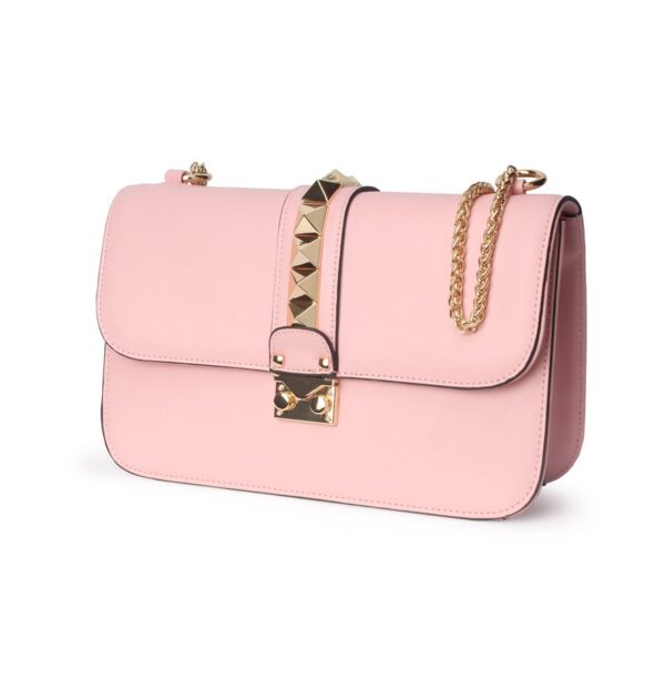 Studded Chain Detail Vegan Leather Clutch Bag 7 powder nude stud riveted detail chained bag