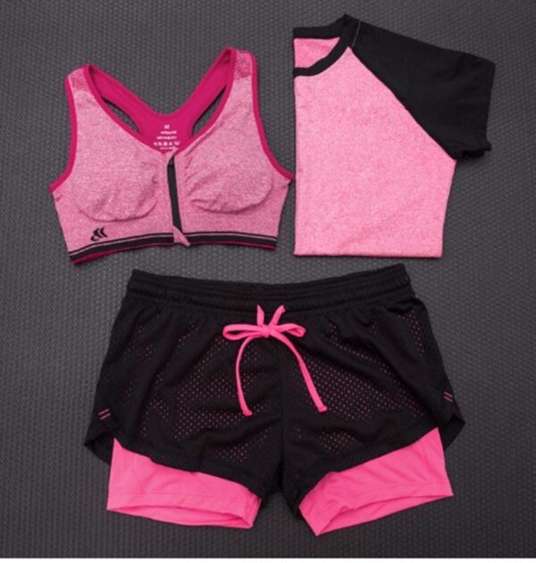 powder nude triple set women fitness outfit