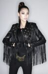 Edgy Studded Fringe Black Leather Jacket