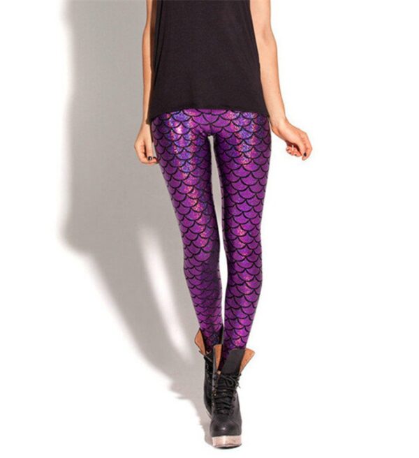 Shiny Fish Scale High Gloss Sports Leggings 4 purple shiny sport women leggings