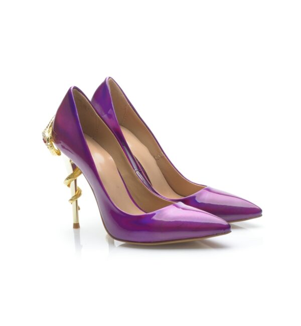 Exotic Snake Heel Detail Patent Stiletto Pumps 4 purple snake heel detail patent stiletto