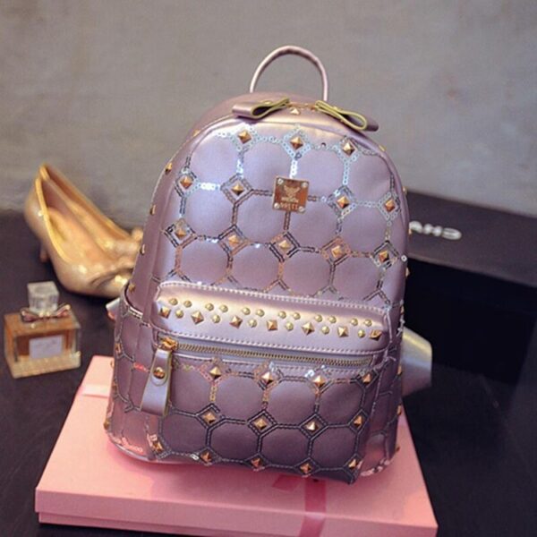 purple studded rivet leather backpack rucksack