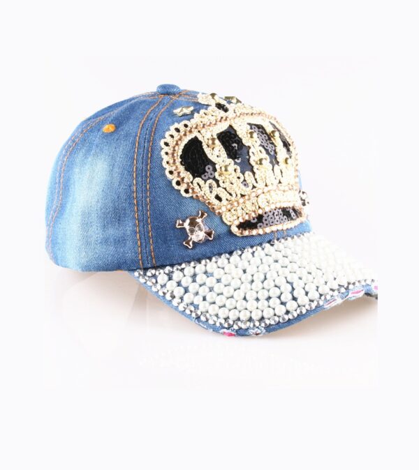 Crown Beaded Embellished Stylish Hat 4 queen crown bead embellished blue style hat