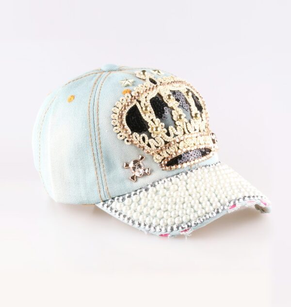 Crown Beaded Embellished Stylish Hat 1 queen crown bead embellished ice blue style hat