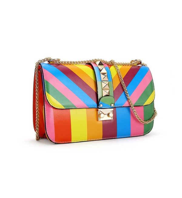 Studded Chain Detail Vegan Leather Clutch Bag 1 rainbow color stud riveted detail chained bag
